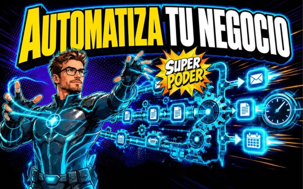 Héroe cómic dirigiendo máquina de engranajes y flujos de trabajo