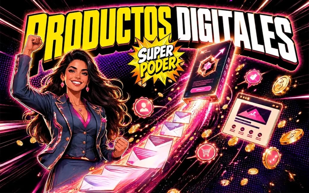 Héroe cómic emprendedor con producto digital despegando