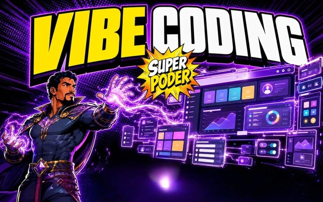 Héroe cómic ensamblando una plataforma digital como estructura de luz
